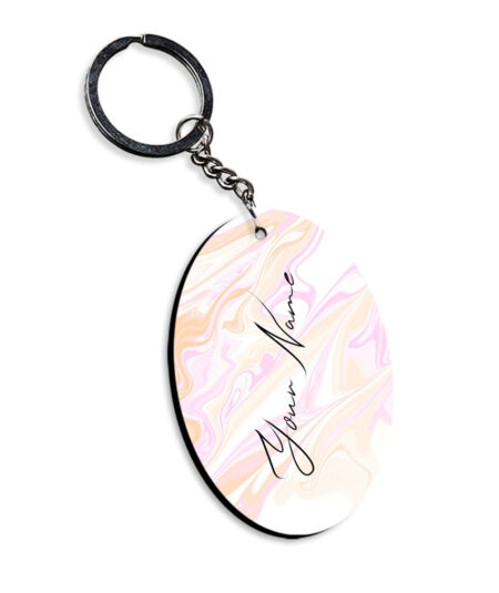 Your Name Peach Pink Liquid Marble Artwork Customised Oval Key Chains