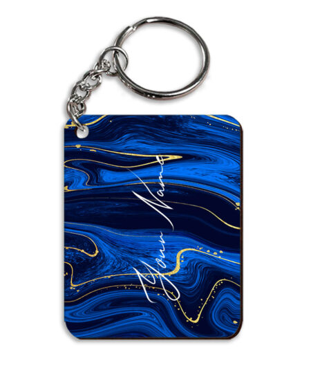 Your Name Golden Blue Liquid Marble Artpiece Customised Rectangle Key Chains
