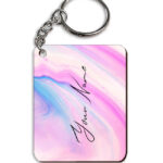 Your Name Pink Blue Liquid Marble Illustration Customised Rectangle Key Chains