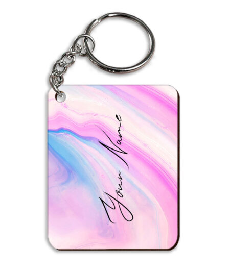 Your Name Pink Blue Liquid Marble Illustration Customised Rectangle Key Chains