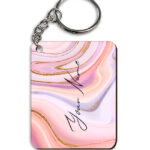 Your Name Pink Purple Liquid Marble Illustration Customised Rectangle Key Chains