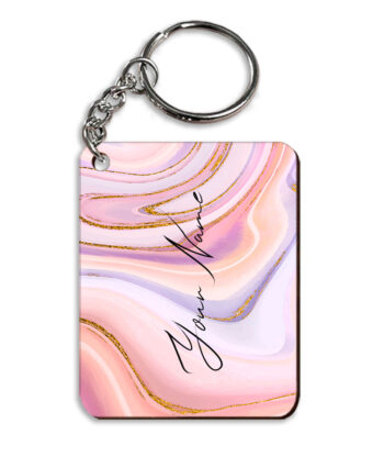 Your Name Pink Purple Liquid Marble Illustration Customised Rectangle Key Chains