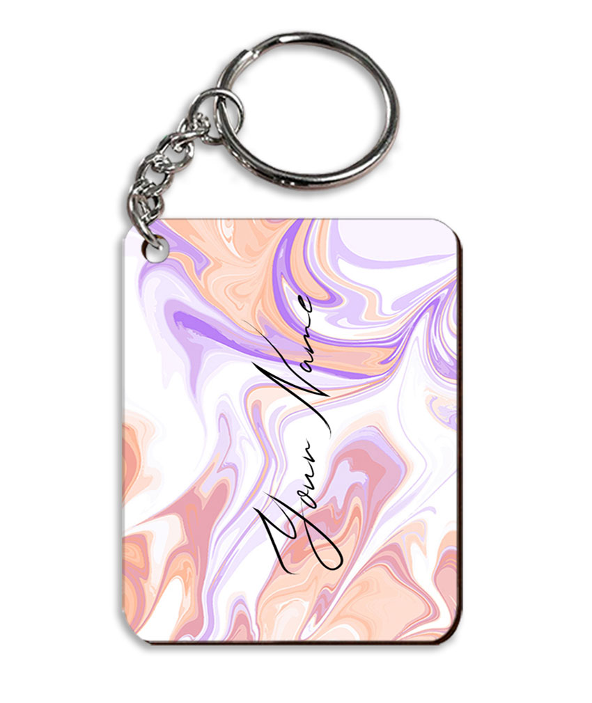 Your Name Peach Purple Liquid Marble Artwork Customised Rectangle Key Chains