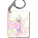 Your Name Green Pink Liquid Marble Artwork Customised Rectangle Key Chains