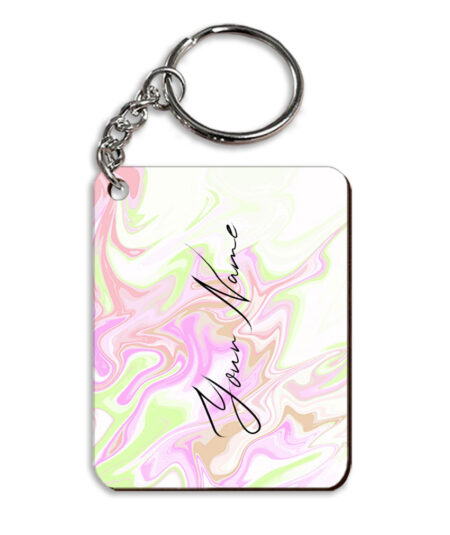 Your Name Green Pink Liquid Marble Artwork Customised Rectangle Key Chains