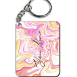Your Name Gold Magenta Liquid Marble Illustration Customised Rectangle Key Chains