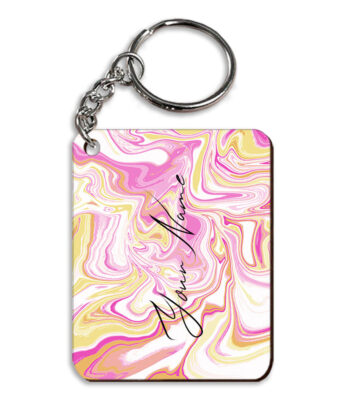 Your Name Gold Magenta Liquid Marble Illustration Customised Rectangle Key Chains