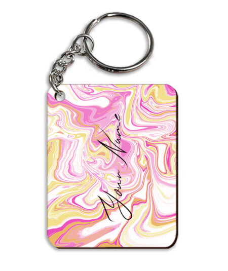 Your Name Gold Magenta Liquid Marble Illustration Customised Rectangle Key Chains