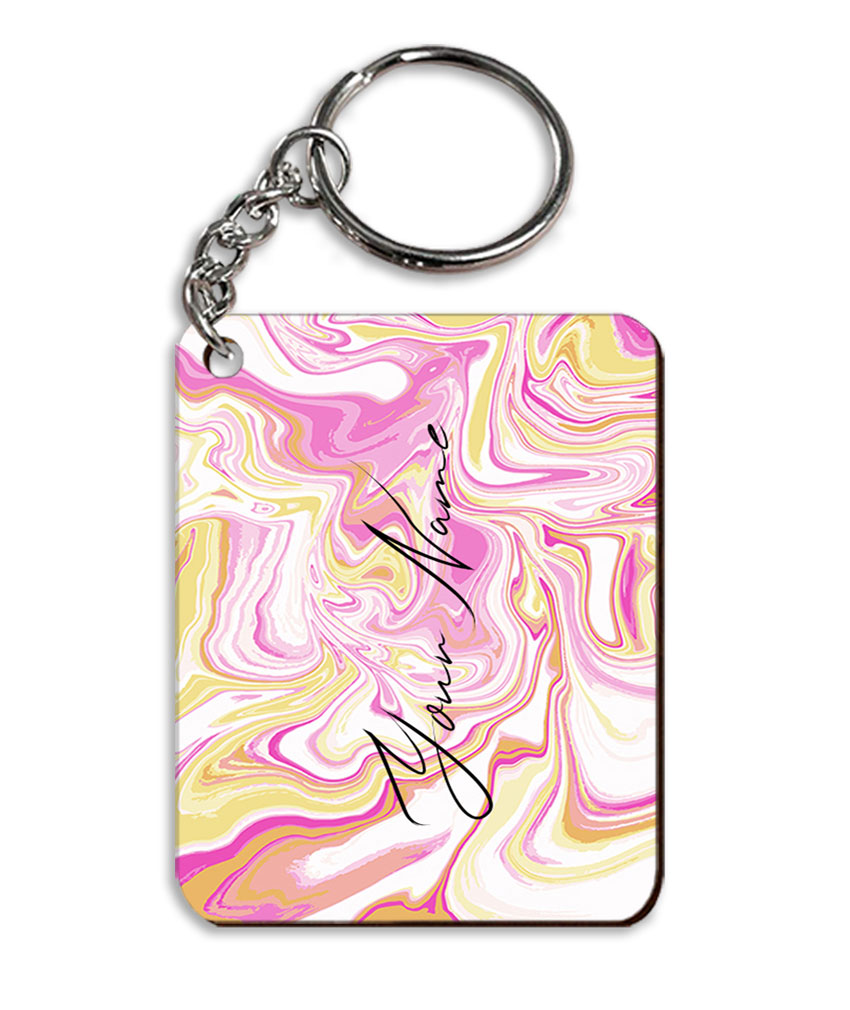 Your Name Gold Magenta Liquid Marble Illustration Customised Rectangle Key Chains