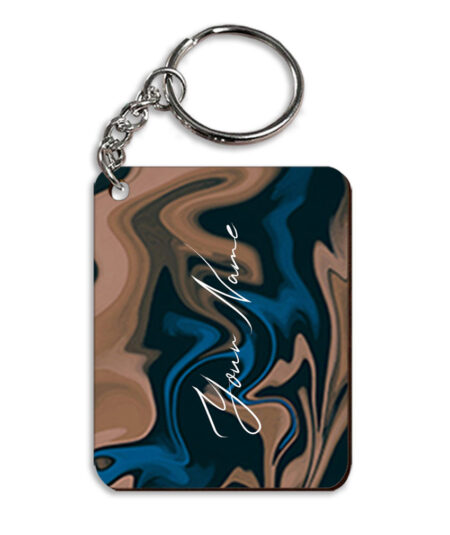 Your Name Blue Brown Paintmix Design Customised Rectangle Key Chains