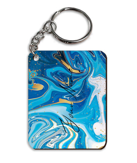 Your Name Blue Gold Liquid Marble Artpiece Customised Rectangle Key Chains
