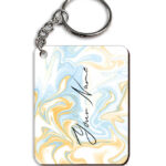 Your Name Yellow Blue Liquid Marble Artwork Customised Rectangle Key Chains