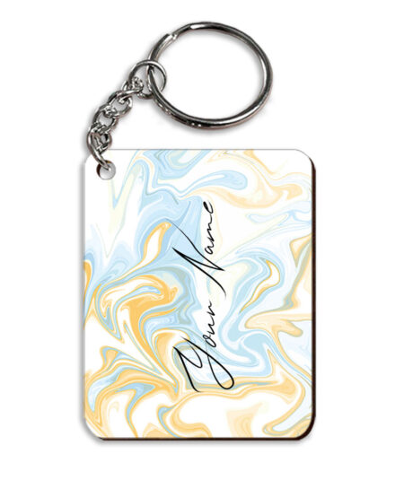 Your Name Yellow Blue Liquid Marble Artwork Customised Rectangle Key Chains