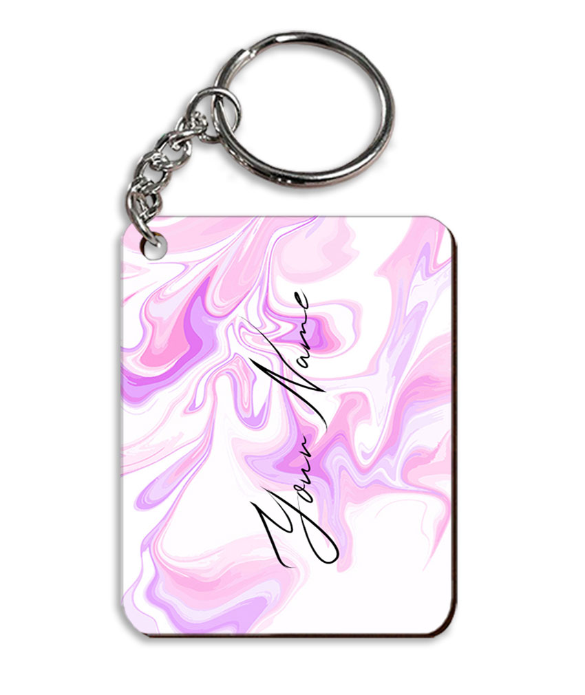 Your Name Voilet Pink Liquid Marble Artwork Customised Rectangle Key Chains