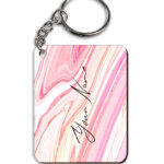 Your Name Pearl White Pink Liquid Marble Illustration Customised Rectangle Key Chains