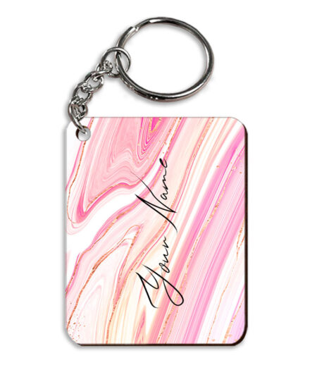 Your Name Pearl White Pink Liquid Marble Illustration Customised Rectangle Key Chains
