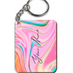 Your Name Cyan Blue Pink Paintmix Design Customised Rectangle Key Chains