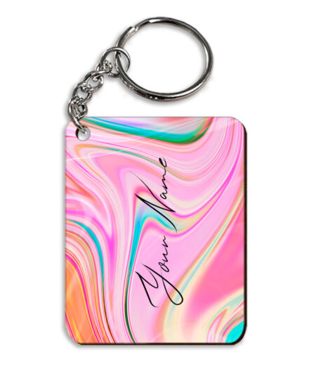Your Name Cyan Blue Pink Paintmix Design Customised Rectangle Key Chains