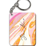 Your Name Golden Pink Liquid Marble Illustration Customised Rectangle Key Chains