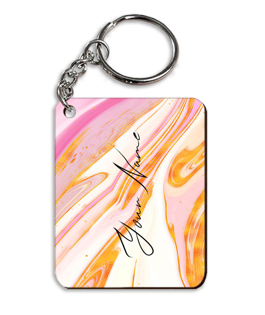 Your Name Golden Pink Liquid Marble Illustration Customised Rectangle Key Chains