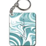 Your Name White Blue Liquid Marble Artwork Customised Rectangle Key Chains