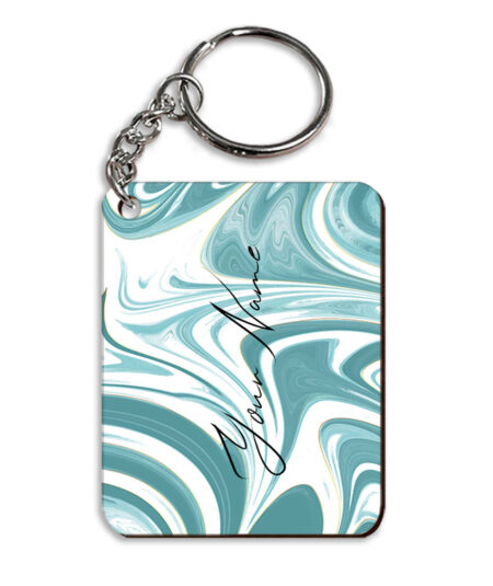 Your Name White Blue Liquid Marble Artwork Customised Rectangle Key Chains