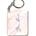 Your Name Peach Pink Liquid Marble Artwork Customised Rectangle Key Chains