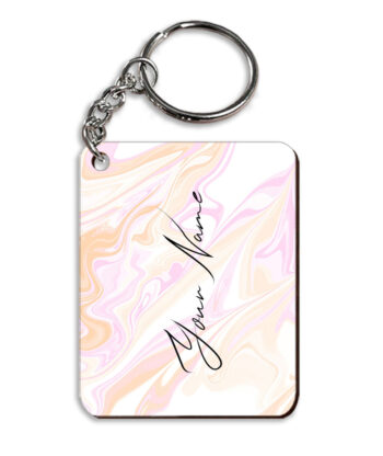 Your Name Peach Pink Liquid Marble Artwork Customised Rectangle Key Chains