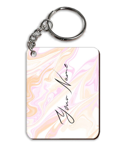 Your Name Peach Pink Liquid Marble Artwork Customised Rectangle Key Chains