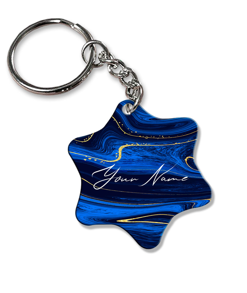 Your Name Golden Blue Liquid Marble Artpiece Customised Star Key Chains