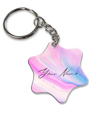 Your Name Pink Blue Liquid Marble Illustration Customised Star Key Chains