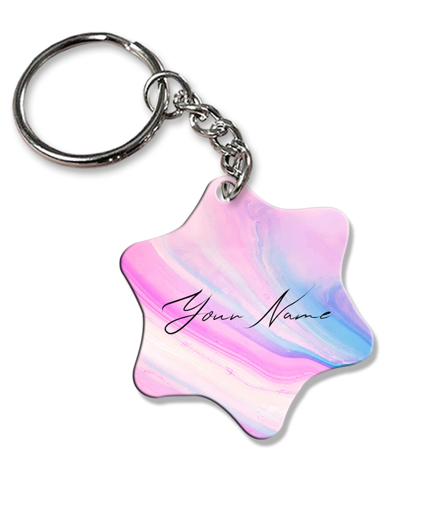 Your Name Pink Blue Liquid Marble Illustration Customised Star Key Chains
