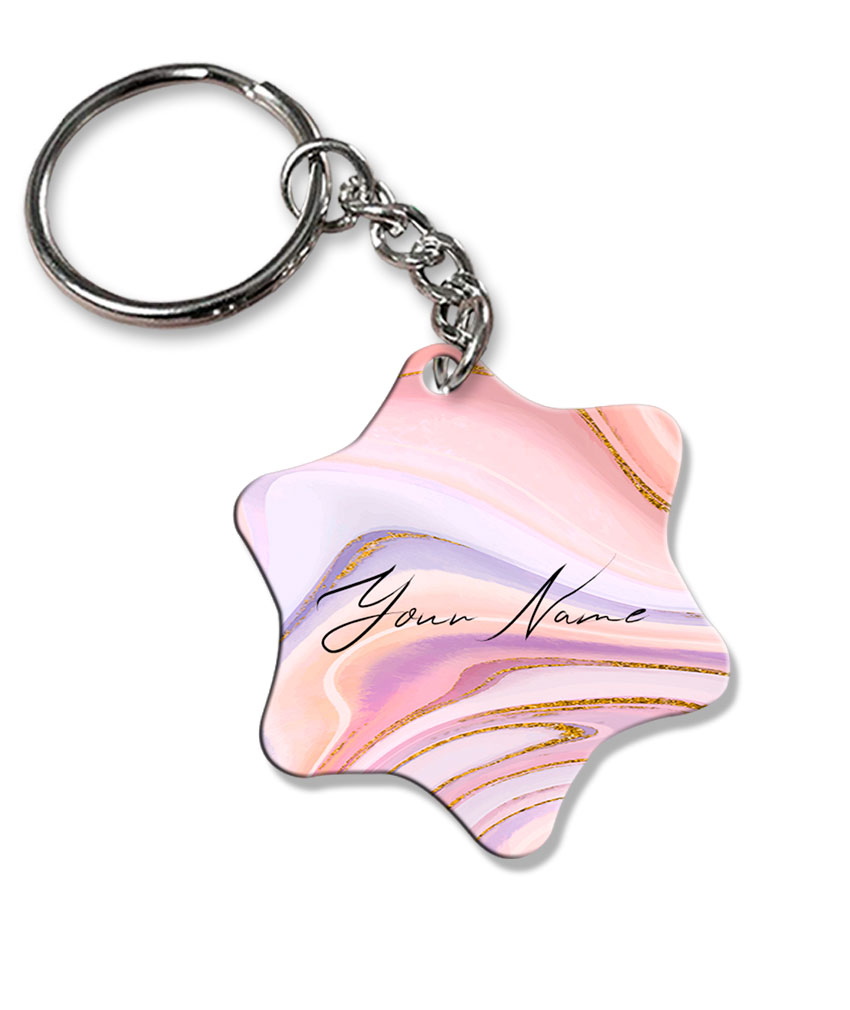 Your Name Pink Purple Liquid Marble Illustration Customised Star Key Chains