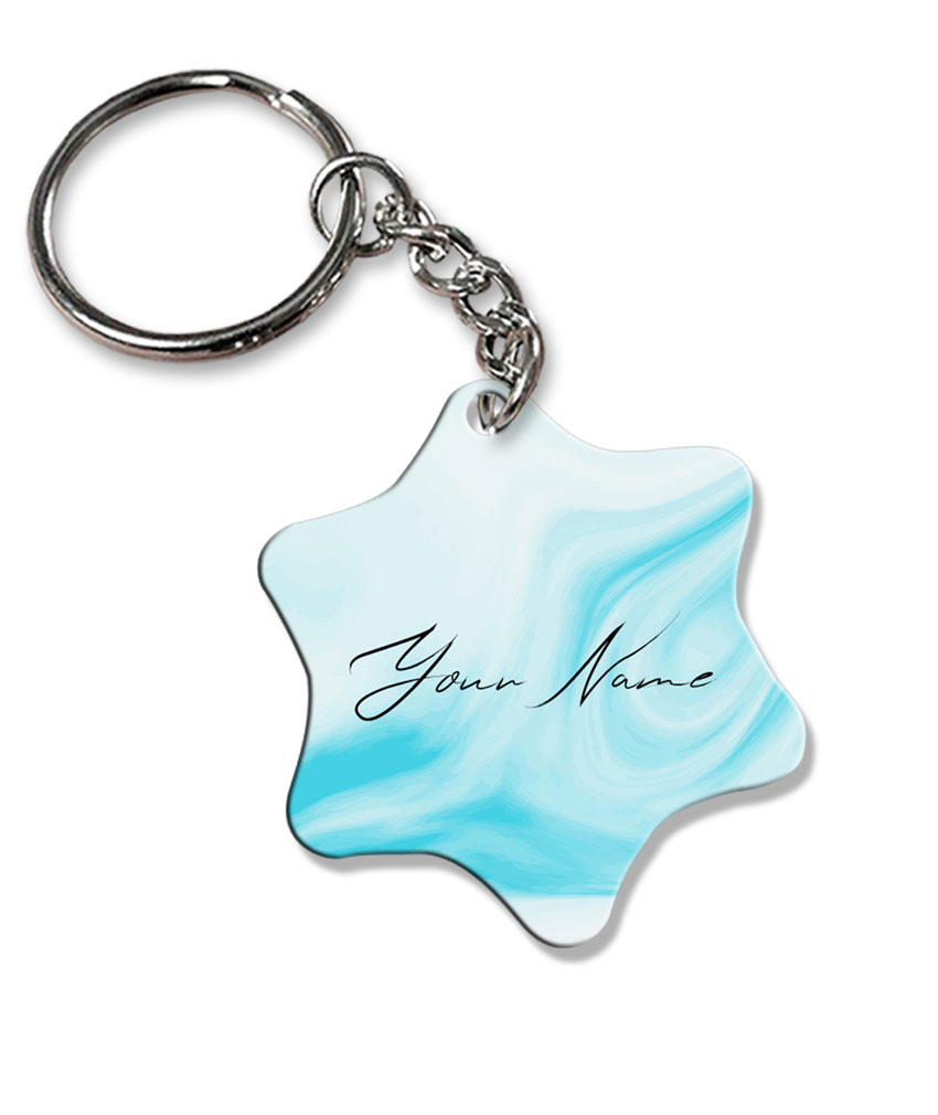 Your Name Blue Stroke Liquid Marble Artpiece Customised Star Key Chains