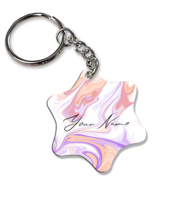 Your Name Peach Purple Liquid Marble Artwork Customised Star Key Chains