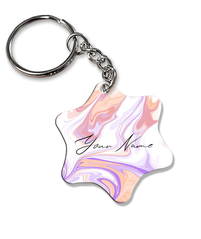 Your Name Peach Purple Liquid Marble Artwork Customised Star Key Chains