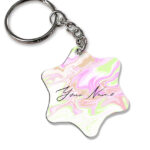 Your Name Green Pink Liquid Marble Artwork Customised Star Key Chains