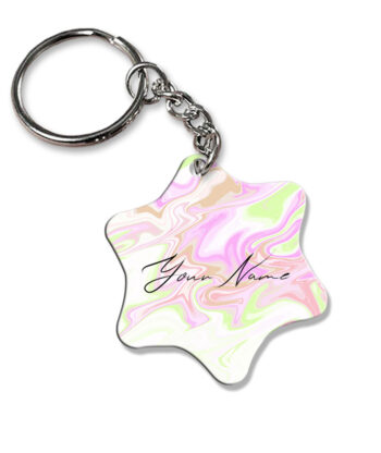 Your Name Green Pink Liquid Marble Artwork Customised Star Key Chains