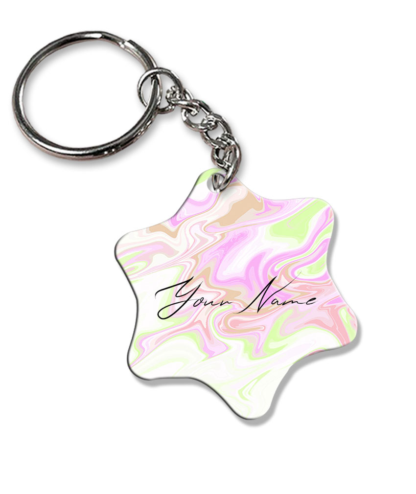 Your Name Green Pink Liquid Marble Artwork Customised Star Key Chains