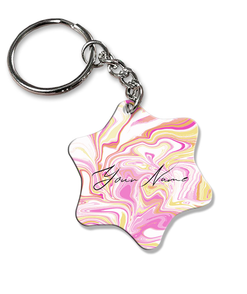 Your Name Gold Magenta Liquid Marble Illustration Customised Star Key Chains