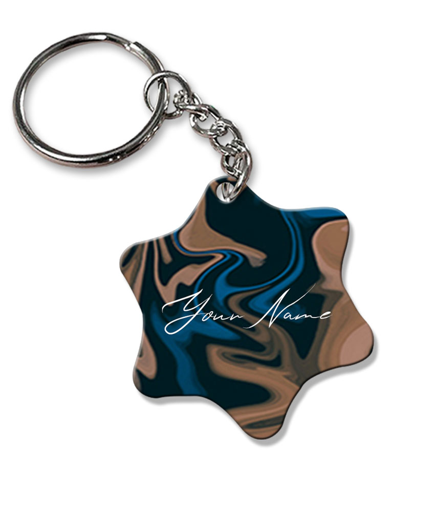 Your Name Blue Brown Paintmix Design Customised Star Key Chains