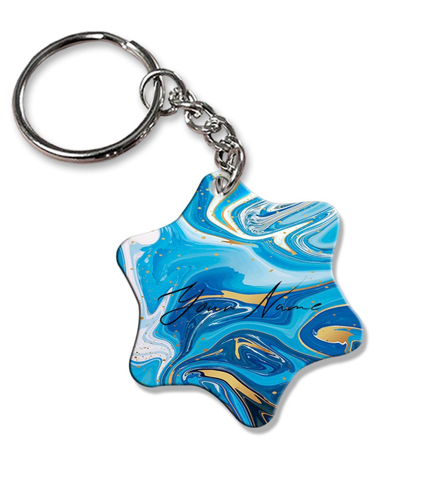 Your Name Blue Gold Liquid Marble Artpiece Customised Star Key Chains