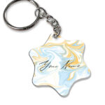 Your Name Yellow Blue Liquid Marble Artwork Customised Star Key Chains