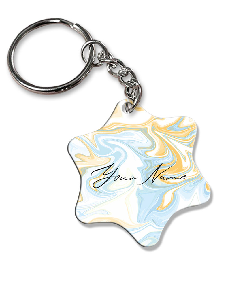 Your Name Yellow Blue Liquid Marble Artwork Customised Star Key Chains