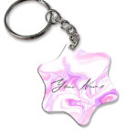 Your Name Voilet Pink Liquid Marble Artwork Customised Star Key Chains