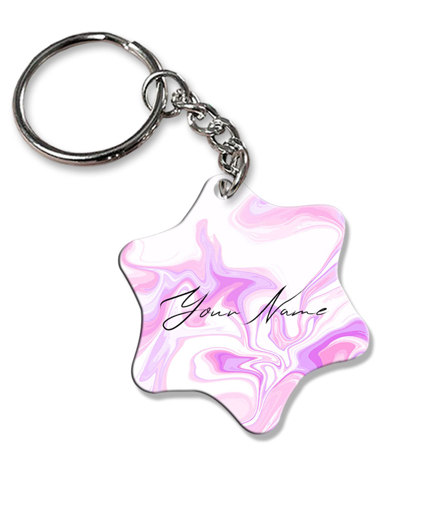 Your Name Voilet Pink Liquid Marble Artwork Customised Star Key Chains