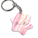 Your Name Pearl White Pink Liquid Marble Illustration Customised Star Key Chains