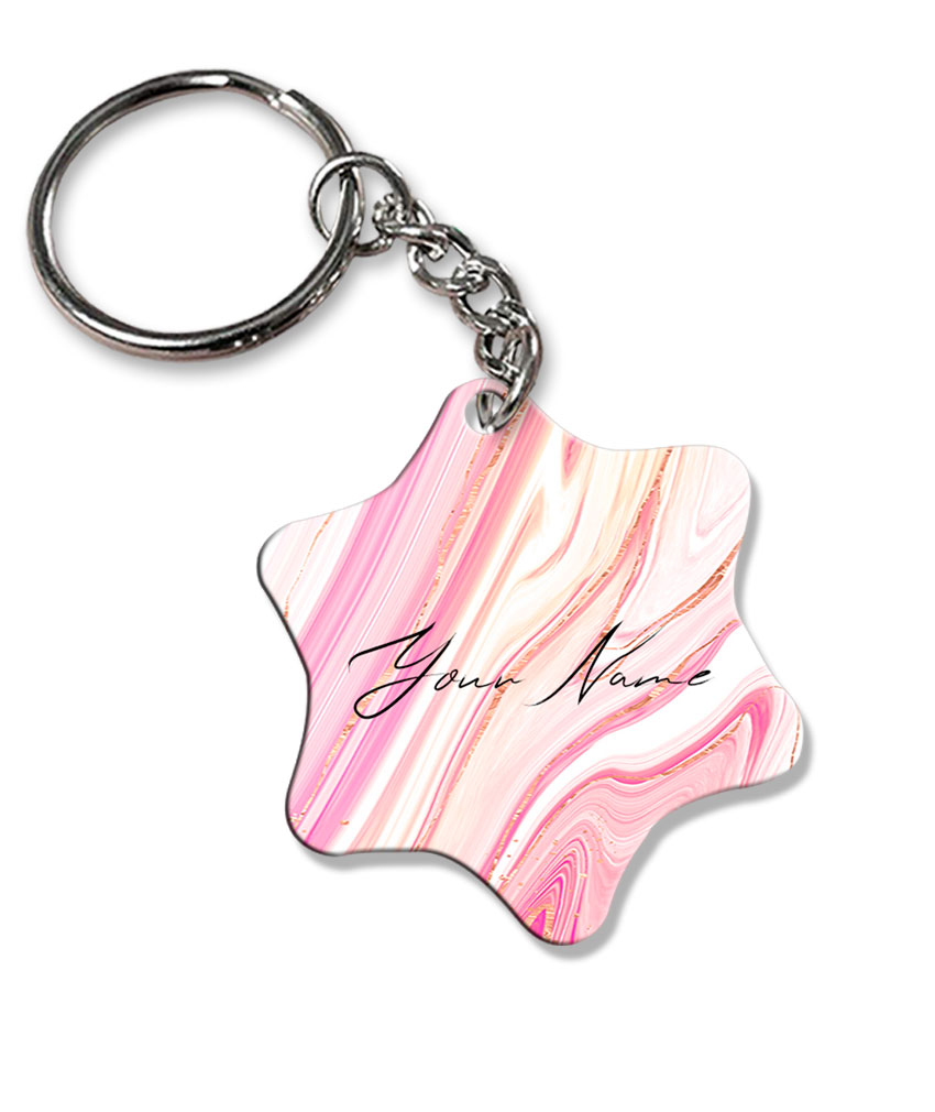 Your Name Pearl White Pink Liquid Marble Illustration Customised Star Key Chains