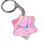 Your Name Cyan Blue Pink Paintmix Design Customised Star Key Chains