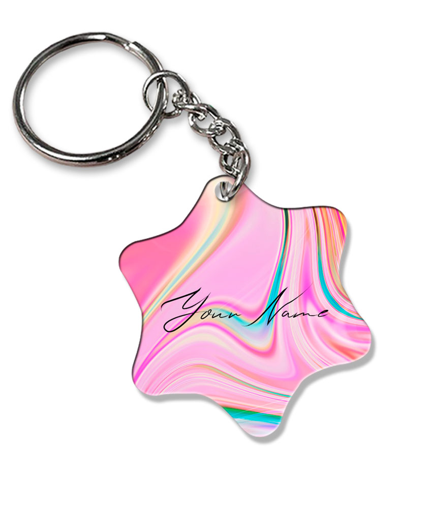 Your Name Cyan Blue Pink Paintmix Design Customised Star Key Chains